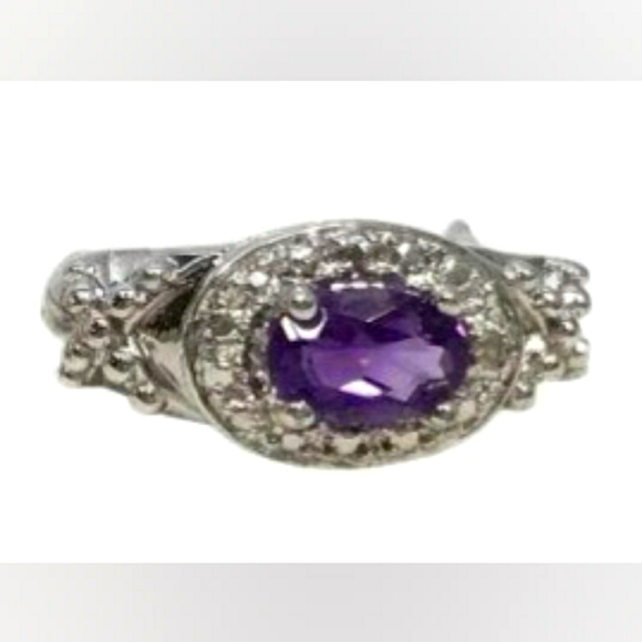 Amethyst & Diamond Accent Half Hoop Sterling Silver Earrings - Picture 6 of 13